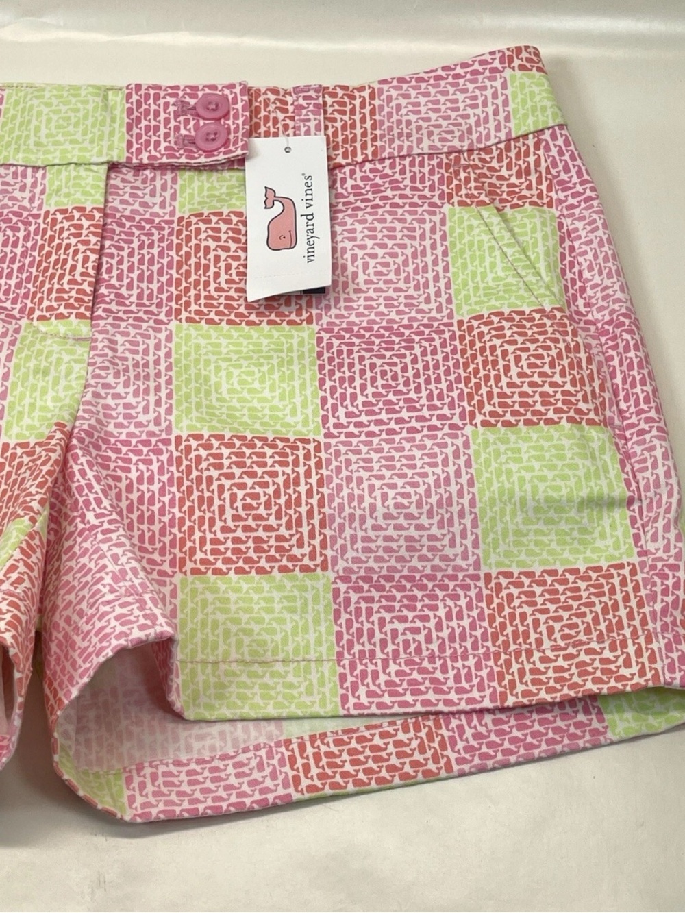 New Vineyard Vines Whale Print Patchwork Chino Shorts Pink Womens Size 2 - Picture 4 of 10